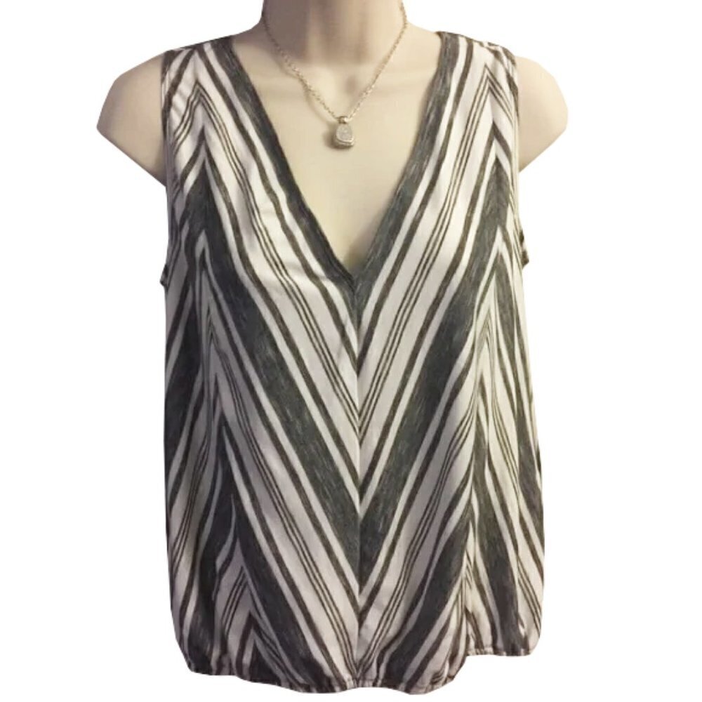 ❤️ 🆕 MAX STUDIO Black Stripe Top Women Small Sleeveless Elastic Hem Size XS
